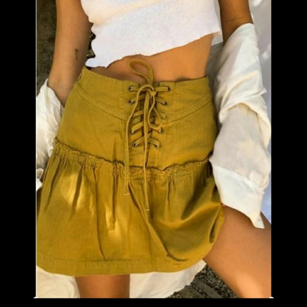 💋NWT FREE PEOPLE  Lace Up PEPLUM SKIRT